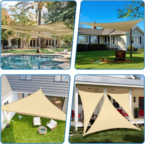 Vista 2 de TANG Toldo parasol triangular de 2 x 2 x 2 pies, para patio, tela permeable con bloqueo UV para pérgola, patio trasero, porche, terraza, jardín Beige