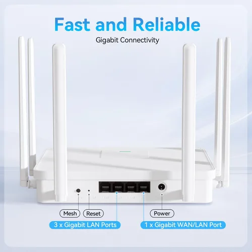 Vista 4 de Nuevo enrutador WiFi 6 AX3000 2026, enrutador inalámbrico Gigabit completo de doble banda con 6 antenas de alta ganancia 4 puertos Gigabit Fácil