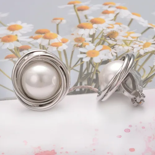 Vista 38 de Yoursfs Aretes de clip de perlas blancas grandes para mujer, chapados en oro de 18 quilates, hipoalergénicos, sin perforaciones, joyería brillante