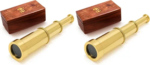 Vista 10 de Captains - Mini telescopio de mano de latón de 6 pulgadas con caja de madera coleccionables náuticos