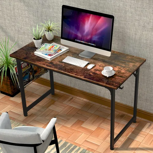 Vista 2 de ASTARTH Escritorio para computadora de estudio, escritorio de oficina en casa de 40 pulgadas, mesa de almacenamiento de madera, mesa