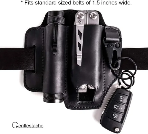 Vista 8 de Gentlestache Funda de cuero para Leatherman Multitool - Organizador de bolsillo EDC con soporte para llaves y funda de linterna, color negro