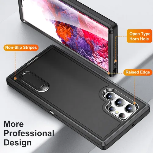 Vista 7 de Funda para Samsung Galaxy S22 Ultra con función atril de 3 capas de grado militar, funda protectora de silicona resistente a prueba de golpes