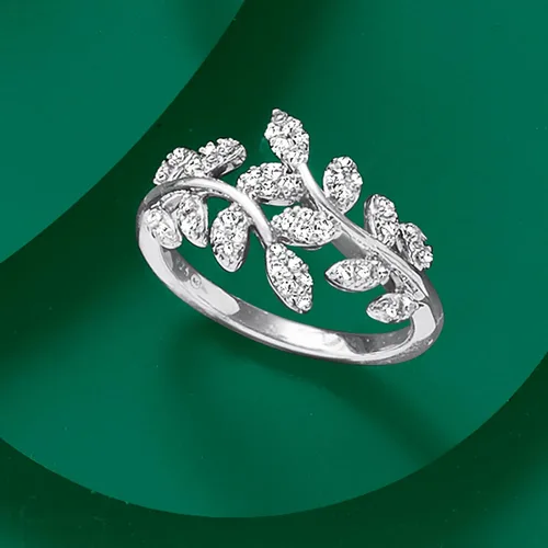 Vista 6 de Ross-Simons 0.33 ct. t.w. Diamond Laurel Leaf Bypass Ring in Sterling Silver
