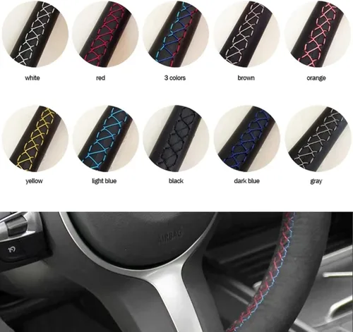 Vista 4 de BORATO Cubierta de volante de gamuza negra para coche, para Kia K3 2013 K2 Rio Ceed Cee'd 2012-2017 Cerato 2013-2017