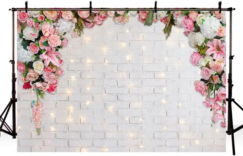 Vista 4 de AIBIIN Fondo de fotografía floral rosa de 7 x 5 pies para pared, flores blancas para boda, despedida de soltera, ceremonia, fondo de fotos, fiesta