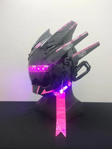 Vista 2 de QAONIE Máscara futurista Techwear para adultos, máscaras de disfraz de Halloween para cosplay, múltiples opciones de color. Máscara de estilo punk.