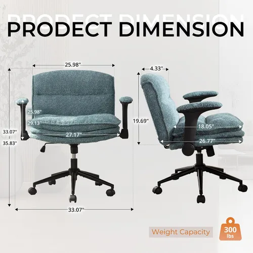 Vista 2 de Dowinx Silla cruzada con brazos y ruedas abatibles ajustables, cómodo sillón ergonómico de escritorio de oficina con 3 cojines de capa, silla
