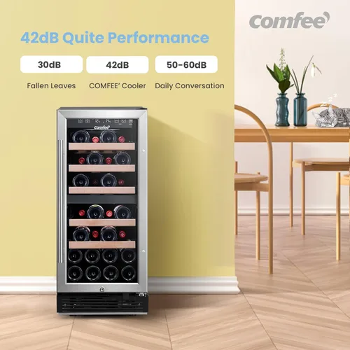 Vista 9 de COMFEE' CRW28B7AST Enfriador de vino independiente e integrado, refrigerador de vino de 28 botellas, zona de enfriamiento doble, control digital