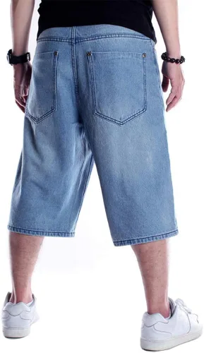 Vista 5 de Kinghua Pantalones cortos de mezclilla holgados para hombre, estilo casual, ajuste holgado, hip hop, monopatín