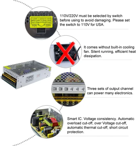 Vista 3 de ALITOVE - Fuente de alimentación CC de 5 V 40 A 200 W, adaptador de corriente 4.5 V 5.5 V, convertidor de 110 V/220 V CA a CC de 5 voltios 40