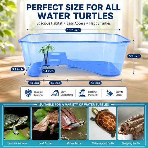 Vista 2 de Rypet Tanque Acuario para Tortugas - Hábitat de Reptiles, Hábitat de Tortugas, Tanque de Acuario para Reptiles para Cangrejo de Río y Cangrejo Azul