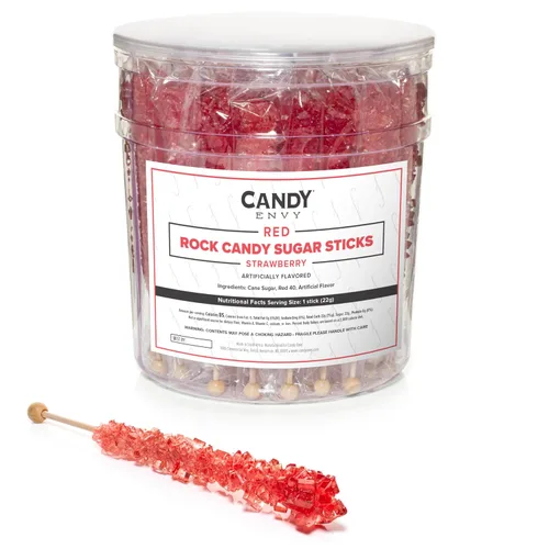 Vista 9 de Candy Envy - Palitos de azúcar Red Rock Candy - Sabor a fresa - 12 Indiv. envueltos