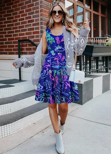 Vista 79 de uideazone - Vestido de mujer sin mangas cuello redondo de verano, para playa, casual, Midi línea A.