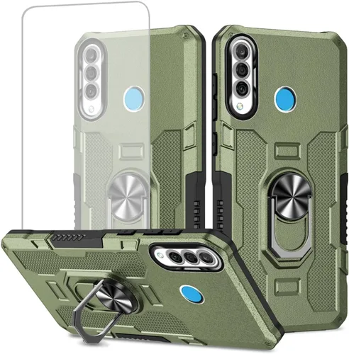 Vista 8 de Funda para Huawei P30 Lite/Nova 4E/Honor 20S MAR-LX1M con protector de pantalla de vidrio templado, protección resistente anillo de metal magnético