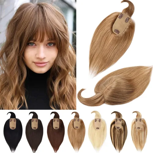 Vista 16 de Toppers de cabello humano real para mujeres con cabello delgado, 6 pulgadas, marrón oscuro