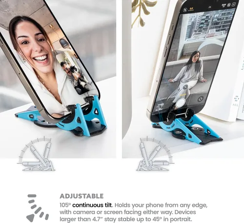 Vista 3 de GEOMETRICAL Trípode de bolsillo PROv2 - Soporte tamaño tarjeta, para iPhone, kit universal azul alienígena