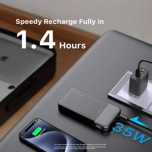 Vista 4 de JUOVI Banco de energía de carga rápida 10000mAh 35W Cargador portátil Paquete de batería pequeño con PD 3.0 y QC 4.0 Tipo-C USB-A Entrada Salida