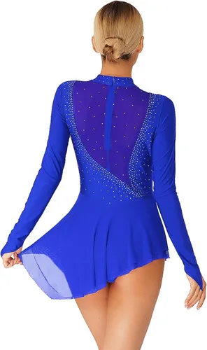 Vista 2 de Vestido de patinaje sobre hielo artístico para mujer, de manga larga, disfraz de baile lírico