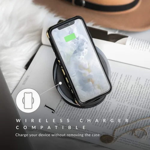 Vista 6 de BURGA-Funda p/teléfono compatible c/iPhone 14 Plus, carcasa rígida híbrida de 2 capas + Funda protectora de silicona, almendras latte a lunares