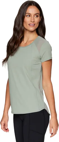 Vista 3 de RBX Camiseta deportiva de entrenamiento para mujer, con panel de malla transpirable, para gimnasio, correr, elástica, súper suave, con malla