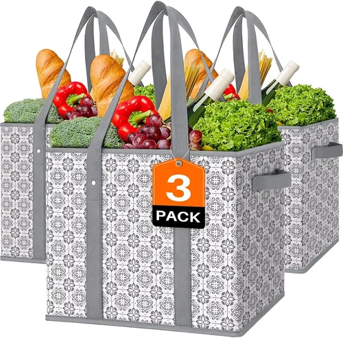 Vista 30 de WISELIFE Bolsas reutilizables para comestibles [2 unidades], bolsa grande para comestibles, resistente al agua, bolsa de compras plegable para ropa