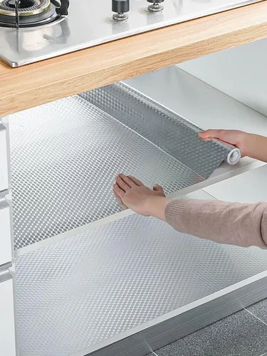Vista 7 de Papel pintado para cocina, adhesivo a prueba de aceite, hoja de aluminio para salpicaduras, papel adhesivo autoadhesivo para gabinete, impermeable