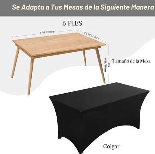 Vista 3 de Fixwal Paquete de 6 Cubiertas de Mesa, Mantel de Spandex Ajustado Rectangular de 6 Pies Resistente Elástico Cubierta de Mesa Rectangular para Patio