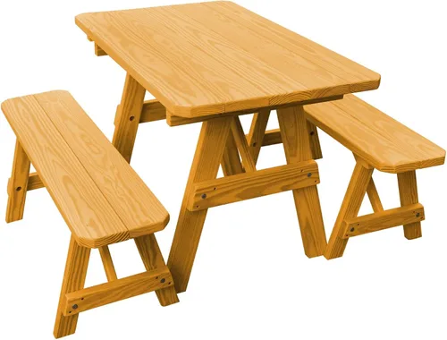 Vista 13 de Furniture Barn USA Pine - Mesa tradicional de 4 pies con 2 bancos, color negro