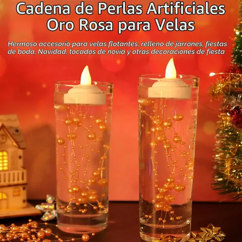 Vista 3 de Nuanchu 50 piezas de cadena de perlas navideñas para velas flotantes, oro Oro rosa