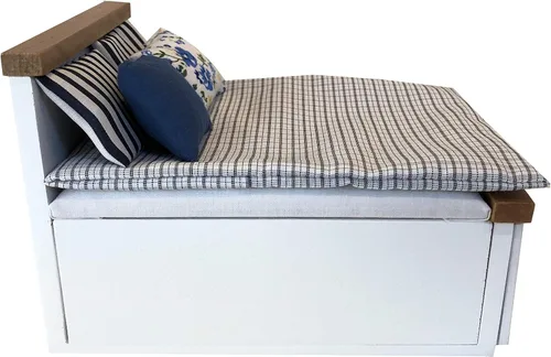 Vista 3 de Juego de ropa de cama tamaño Queen, mini accesorios de dormitorio para muñecas de 6 pulgadas, ropa de cama gris, marco de madera blanco, escala 1/12