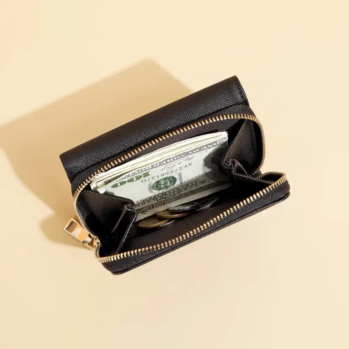 Vista 3 de JIUFENG Cartera corta con bloqueo RFID para mujer, multiusos, con cremallera, plegada, monederos, bolsas para múltiples tarjetas, organizador