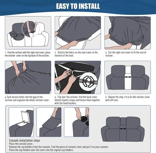 Vista 6 de TAOCOCO Sofá reclinable con funda de consola central, 4 piezas de tela de poliéster elástica, protector de muebles suave y lavable