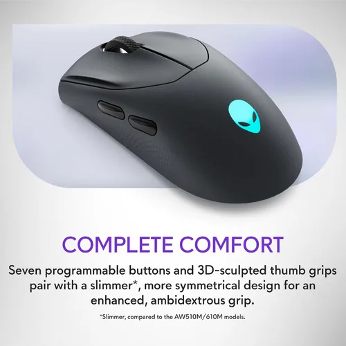 Vista 5 de Alienware AW720M - Mouse inalámbrico para juegos de tres modos - 2.4 GHz inalámbrico, Bluetooth 5.1, 26.000 DPI, 8 botones totalmente programables