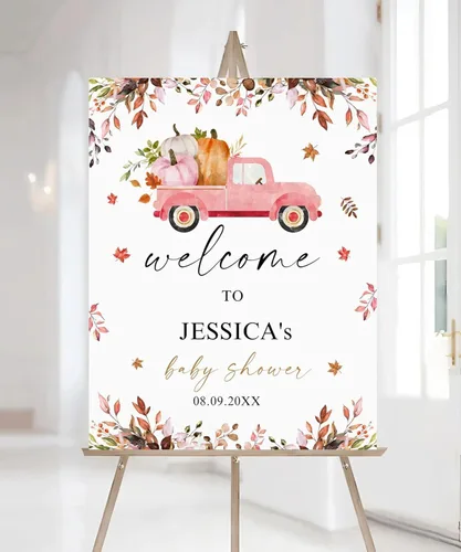 Vista 13 de Letrero de bienvenida de calabaza azul para baby shower con nombre personalizado, decoración de fiesta temática de calabaza pequeña para niño