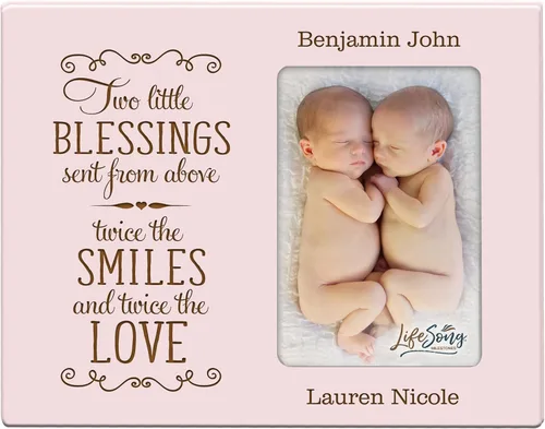 Vista 5 de LifeSong Milestones - Marco de fotos personalizado para regalos de bebé para gemelos para niños y niñas, marco de fotos grabado personalizado