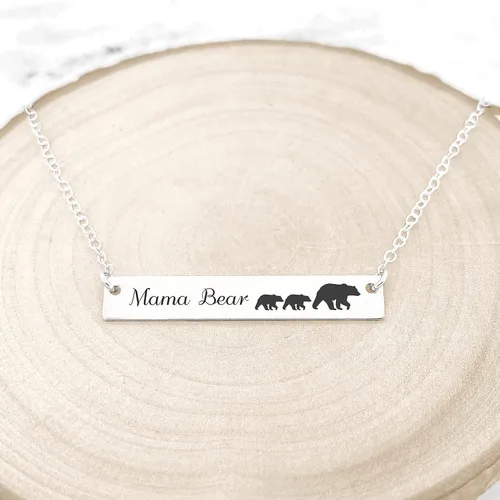 Vista 2 de Collar de mamá oso - Collar de barra con diseño de oso mamá