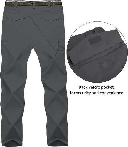 Vista 14 de Pantalones de senderismo para hombre, ligeros, transpirables, con 6 bolsillos, para verano, casual, de secado rápido, impermeables, pantalones