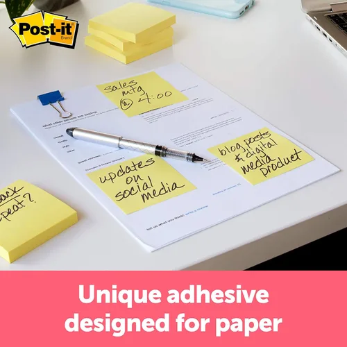 Vista 12 de Post-it Bloque de notas original, 3" x 3" 50 hojas por bloque, paquete de 4 color amarillo, Amarillo canario