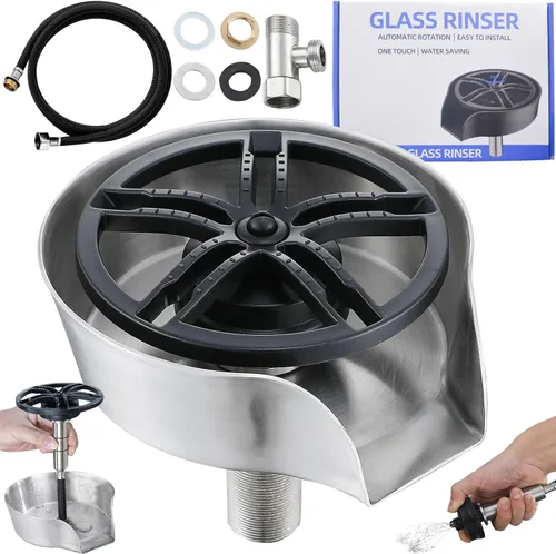 Vista 7 de Enjuagadora de vidrio y lavadora de tazas para fregadero, boquilla rociadora giratoria de 360° con diseño extraíble, limpiador de botellas, base