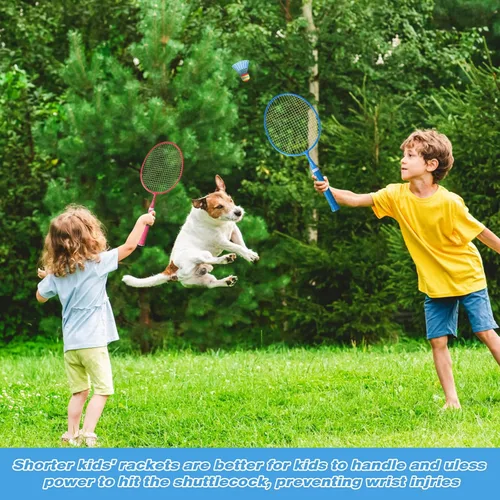 Vista 5 de Raqueta de bádminton para niños, juguetes deportivos de raqueta al aire libre para niños con volantes, juego de bádminton para niños y adultos