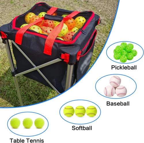 Vista 5 de Pickleball Tennis Ball Hopper-Foldable Lightweight Tennis Cart Holds 180 Tennis/160 Pickleballs with Removable Bag,Wheels,Side Pocket for