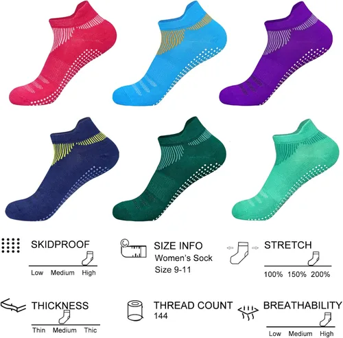 Vista 3 de FUNDENCY Calcetines de yoga antideslizantes para mujer 6 pares calcetines antideslizantes para pilates Bikram calcetines de fitness con agarres