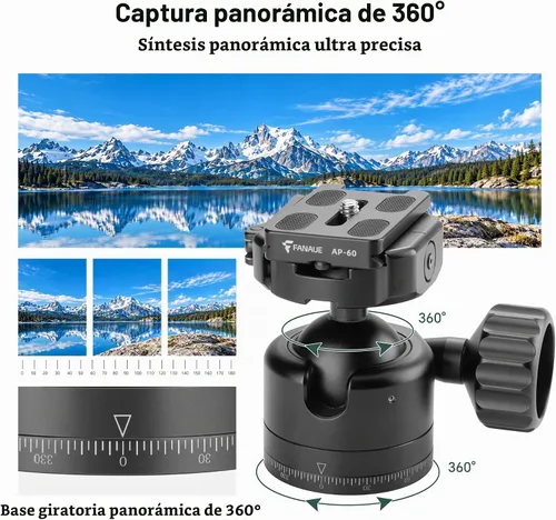 Vista 4 de FANAUE Cabezal de bola de trípode de 1.575 in con placa de liberación rápida Arca Swiss de 1/4