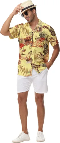 Vista 4 de MCEDAR Hawaiian Shirt for Men Regular Fit Short Sleeve Button Down Summer Beach Tropical Aloha Shirts S-3XL
