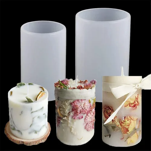 Vista 5 de Paquete de 4 moldes redondos de silicona para velas y chocolate, cilindro 3D y molde hecho a mano para velas y jabón