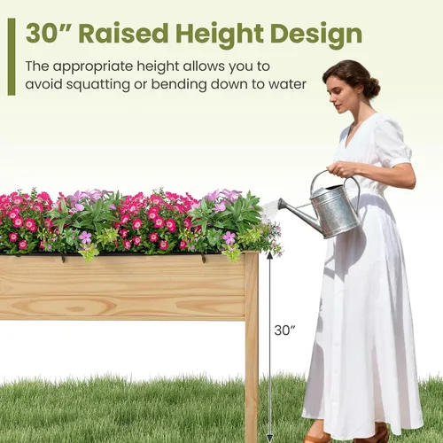 Vista 4 de Giantex Cama de jardín elevada, maceta elevada de madera con forro, cama elevada independiente de 47 x 23 x 30 pulgadas para plantas