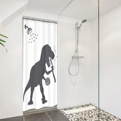 Vista 4 de LGhtyro Juego de Cortina de Ducha Divertida de Dinosaurio para Baño Pequeño 36Wx71H Pulgadas Dibujos Animados Niños Silueta de Dino Sombra de Animal