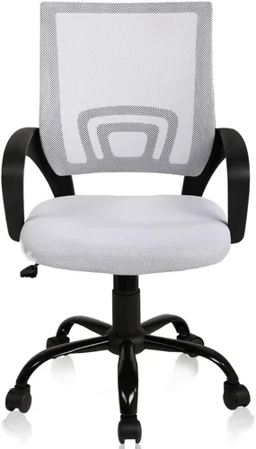 Vista 9 de Silla de escritorio para computadora, ergonómica, respaldo medio, silla de malla con soporte lumbar y reposabrazos, moderna, altura ajustable Negro