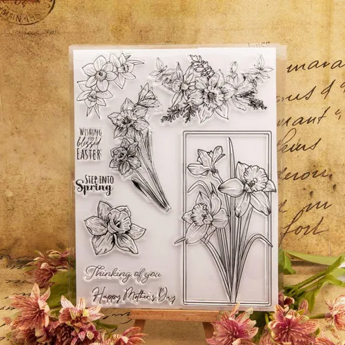 Vista 5 de Juego de sellos y troqueles transparentes de flores para hacer tarjetas, plantillas cortadas para álbumes de recortes, álbum de fotos, papel
